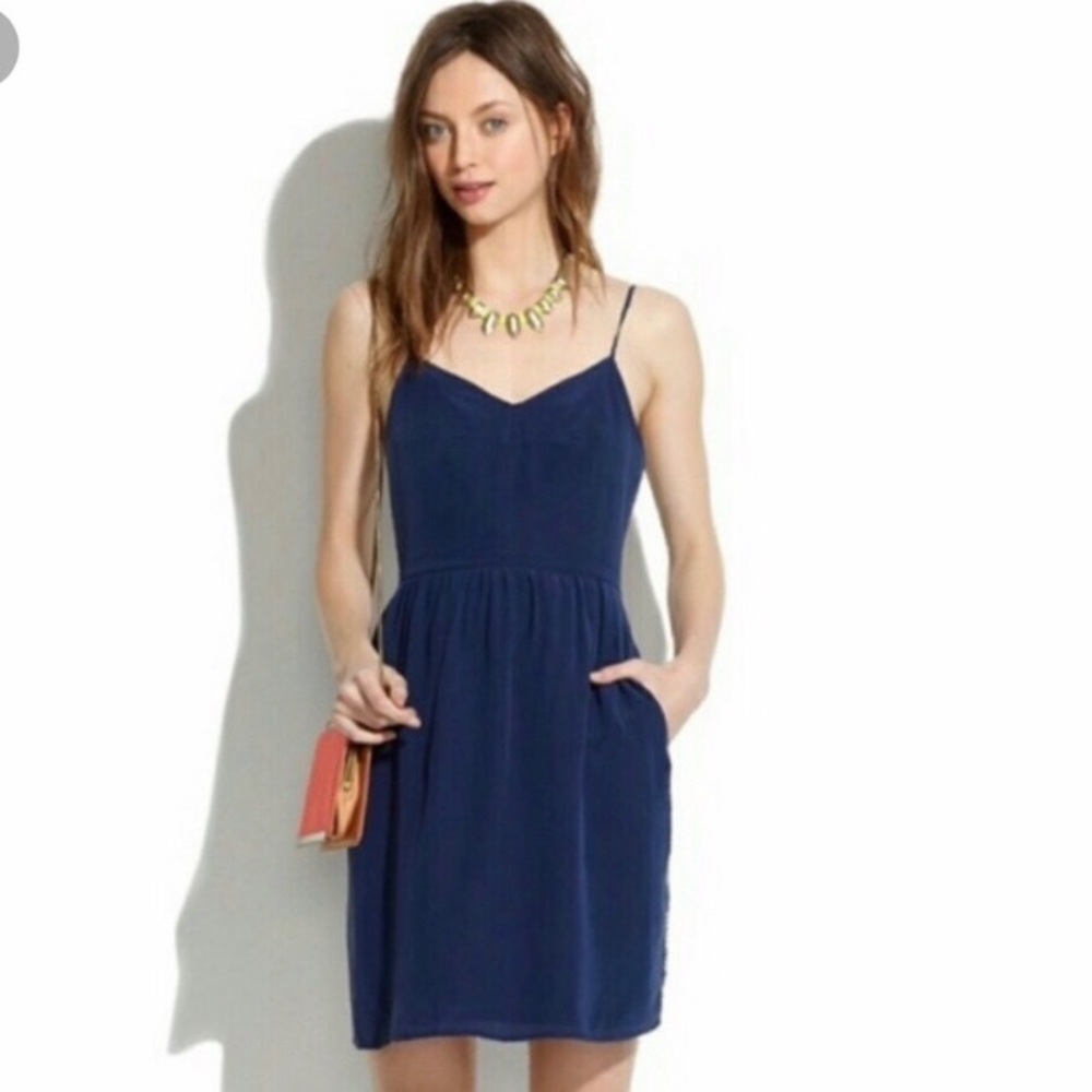 Madewell navy blue silk cami dress, size 6